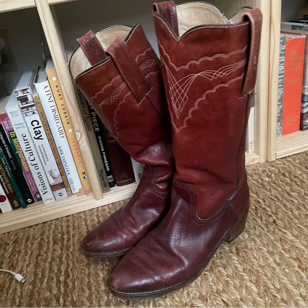 Frye western midcalf boots in oxblood red